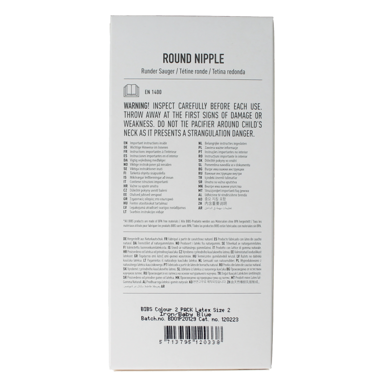 Bibs Fopspeen maat 2 iron / baby blue natural rubber 2 Stuks
