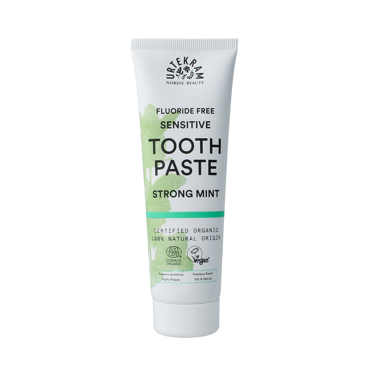 Urtekram Tandpasta sensitive strong mint fluoridevrij 75.00 Milliliter