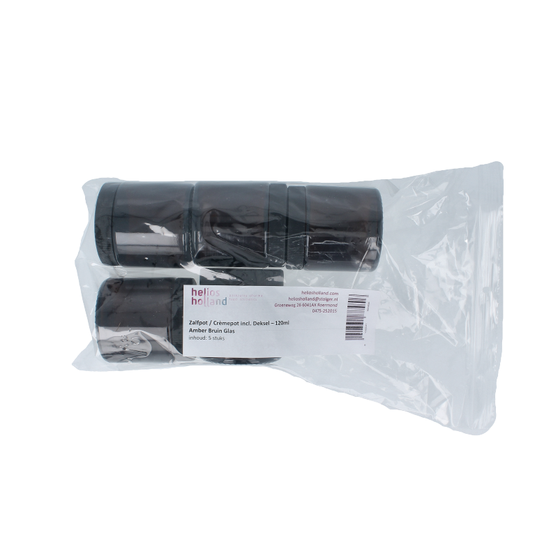 Helios Holland Zalfpot/cremepot incl deksel amb bruin glas 120ml 5 Stuks