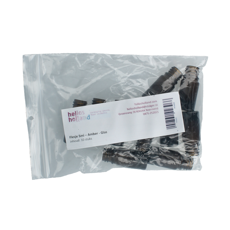 Helios Holland Flesje glas 5ml amber 10 Stuks