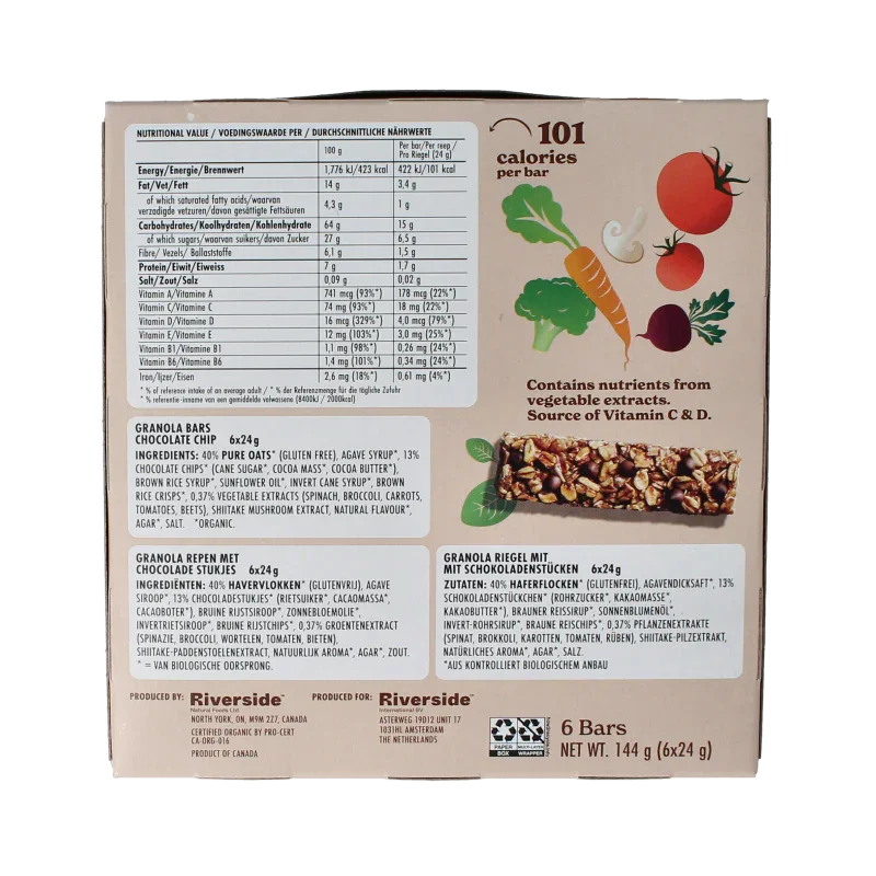 Made Good Granola bar chocolate chip 24 gram bio 6 Stuks