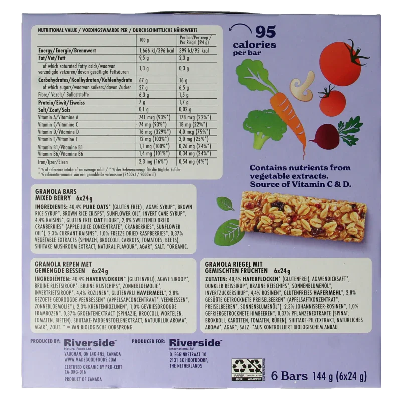 Made Good Granola bar mixed berries 24 gram bio 6 Stuks