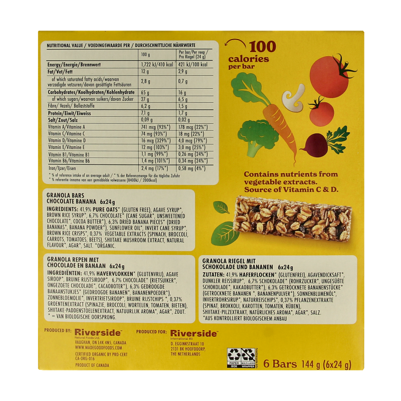 Made Good Granola bar chocolate banana 24 gram bio 6 Stuks