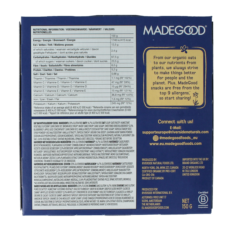 MadeGood  Mornings bar blueberry bio 5 Stuks