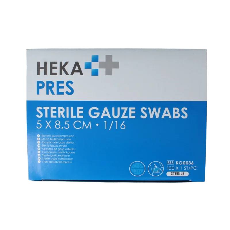 Hekapres Hydrofiel gaaskompres 5x8.5cm 100 Stuks