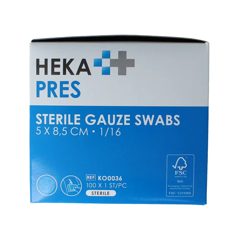 Hekapres Hydrofiel gaaskompres 5x8.5cm 100 Stuks