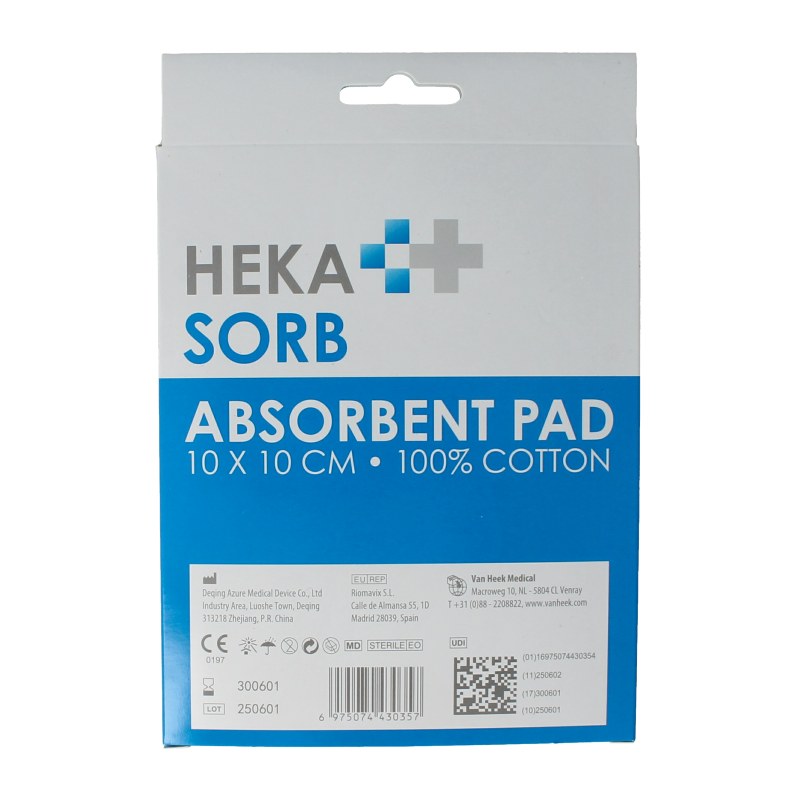 Hekasorb Absorberend verband 10x10cm steriel 10 Stuks