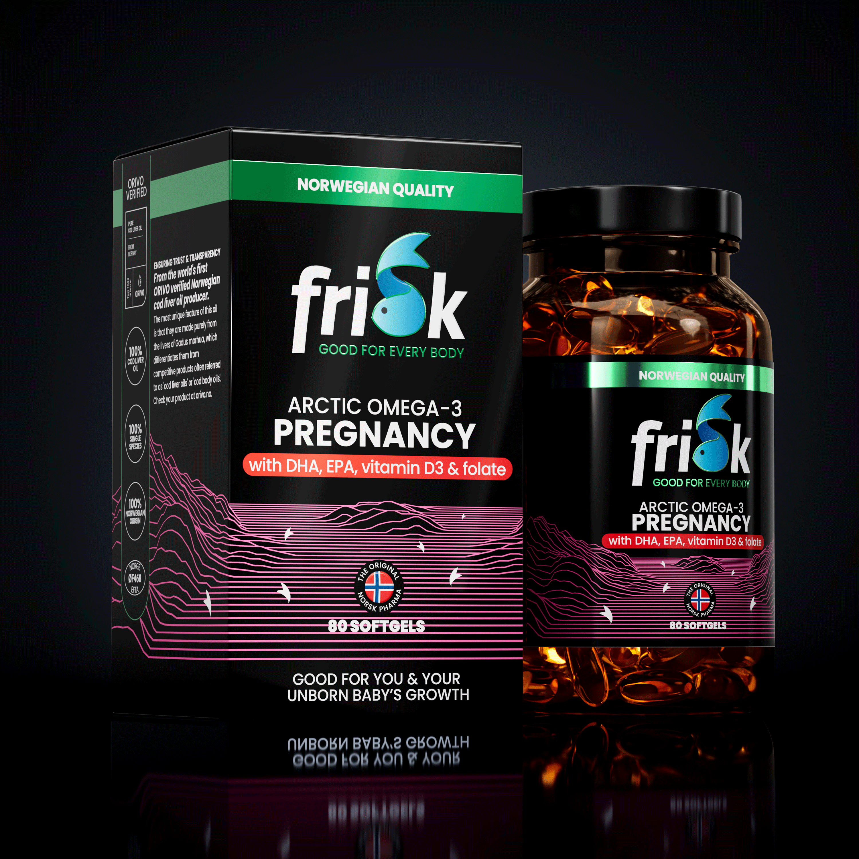 Frisk Omega 3 zwangerschap – DHA & folaat 80 Softgels