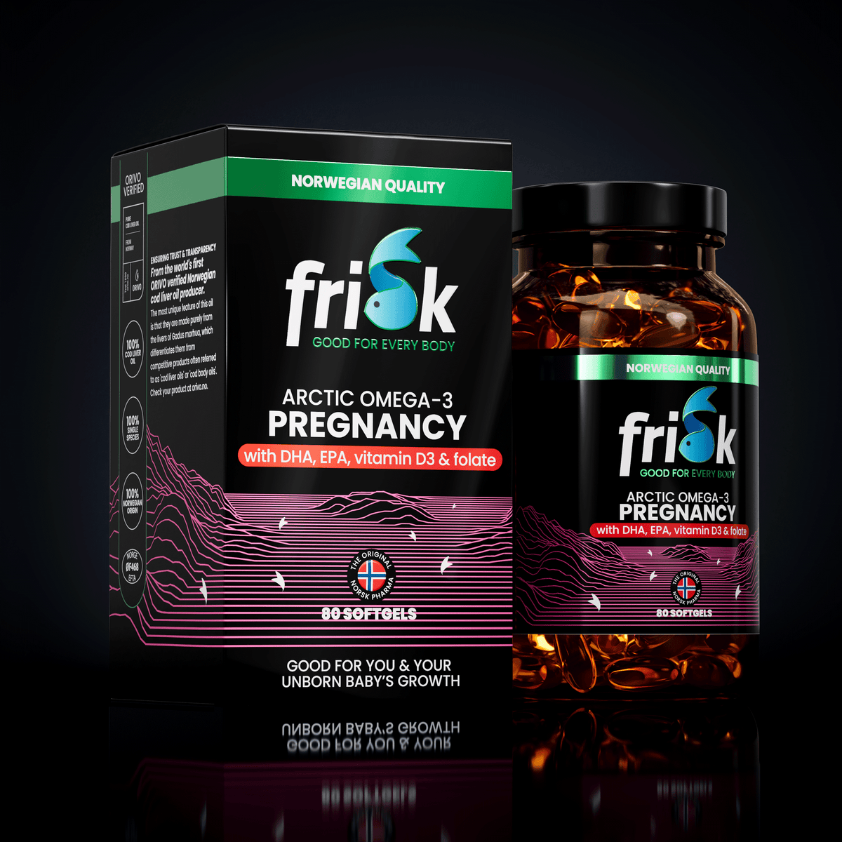 Frisk Omega 3 zwangerschap – DHA & folaat 80 Softgels