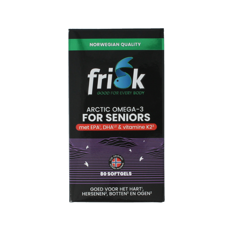 Frisk Omega 3 senioren – visolie met K2, A & D3 80 Softgels
