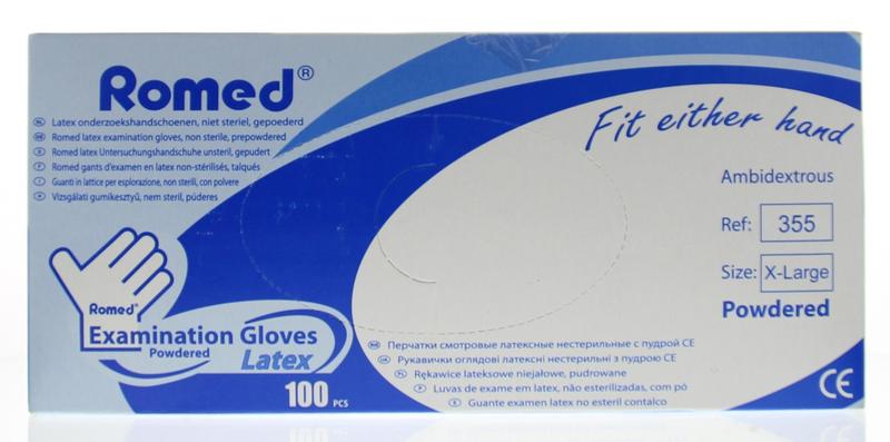 Romed Latex handschoen niet steriel gepoederd XL 100.00 Stuks