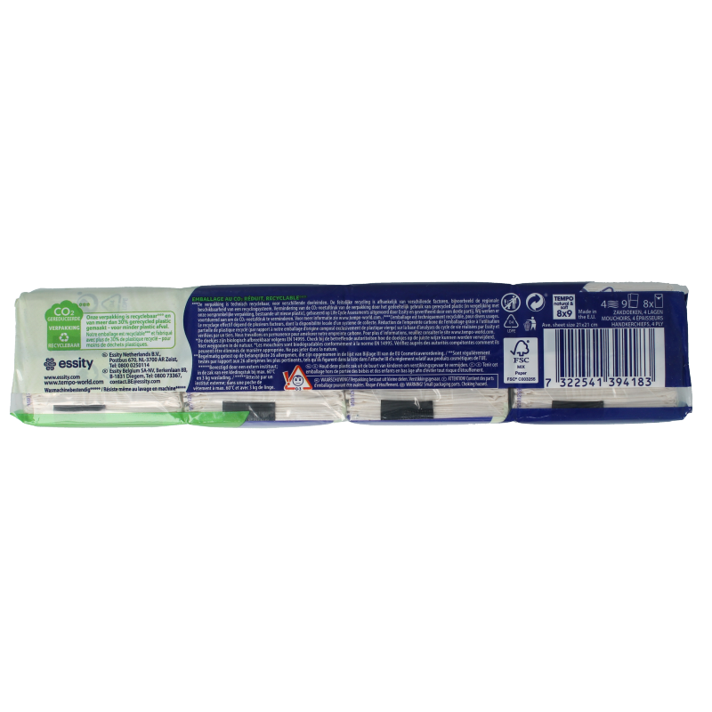 Tempo Natural & soft zakdoekjes 8 x 9 stuks 8 Stuks