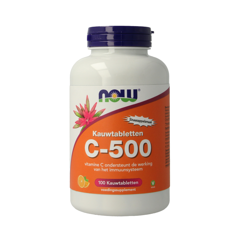 NOW C-500 kauwtabletten sinaasappelsmaak 100 Kauwtabletten