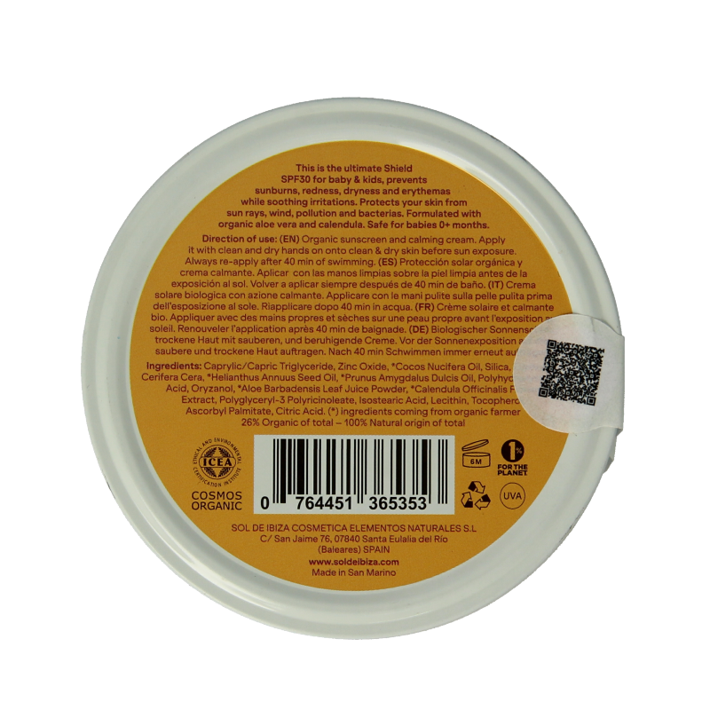 Sol De Ibiza Beschermende creme baby&kids SPF30 bio 100 Gram