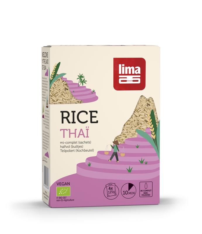 Lima Rijst thai halfvol builtjes 4 x 125 gram bio 500 Gram