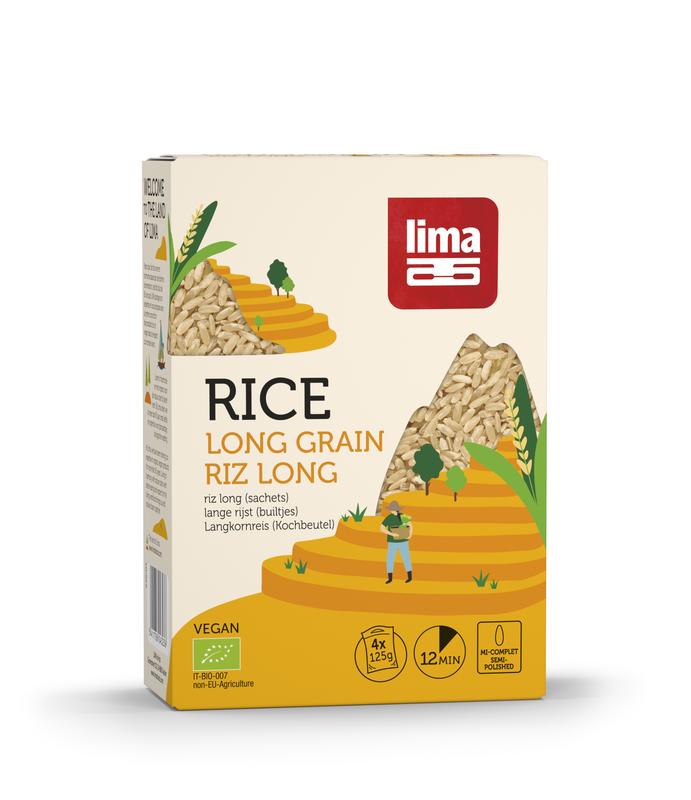 Lima Rijst lang kookbuiltjes 4 x 125 gram bio 500 Gram