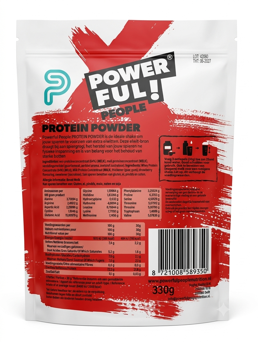 Powerful People  Proteïnepoeder Aardbei 330.00 Gram