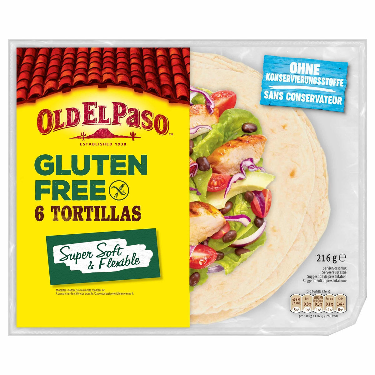 Old El Paso Tortillas glutenvrij 6 stuks 216 Gram