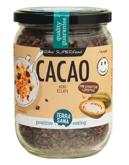 TerraSana Raw cacao nibs in glas bio 230 Gram