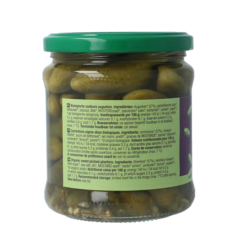 Your Organic Nature Augurken zoetzuur 330 Gram