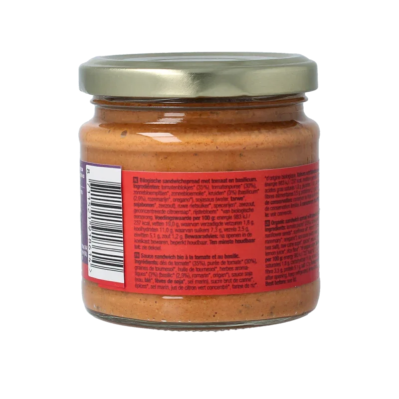 Your Organic Nature Sandwichspread tomaat basilicum bio 180 Gram