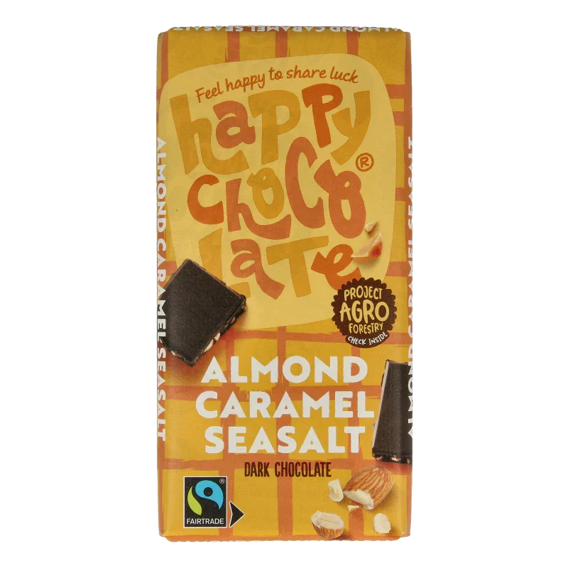 Happy Chocolate Puur amandel karamel zeezout bio 100 Gram