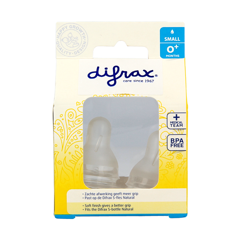 Difrax Flesspeen small 0+ natural 2 Stuks