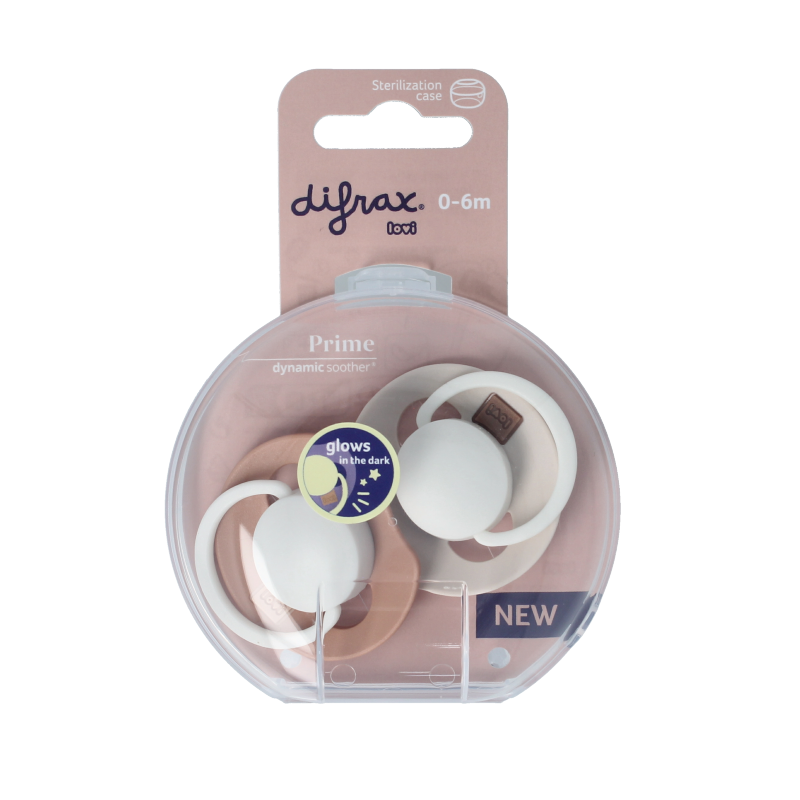 Difrax Fopspeen glow dynamic 0-6 mnd ivory/blush 2 Stuks