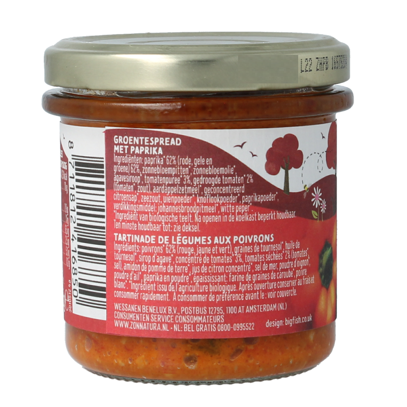 Zonnatura Groentespread paprika bio 135 Gram