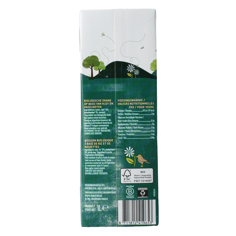 Zonnatura Rijst hazelnoot drink bio 1 Liter