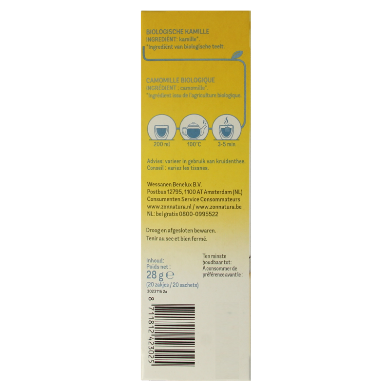 Zonnatura Kamille thee 100% bio 20 Zakjes