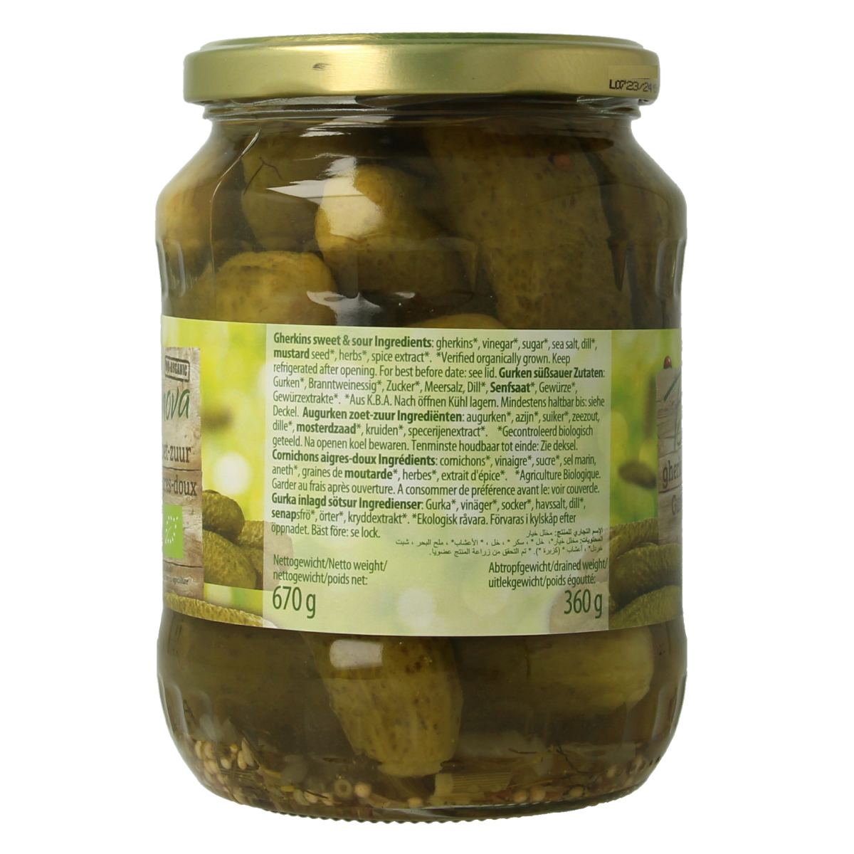 Bionova Augurken zoet zuur bio 670.00 Gram