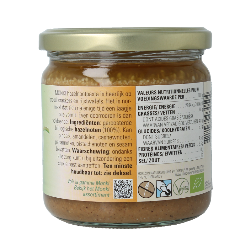 Monki Hazelnootpasta eko bio 330 Gram