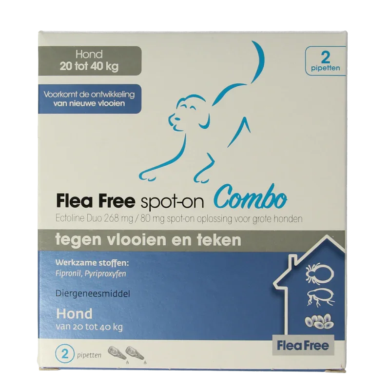 Flea Free Ectoline duo hond 20-40kg pipet 2 Stuks