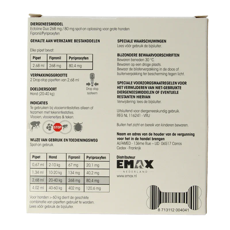 Flea Free Ectoline duo hond 20-40kg pipet 2 Stuks