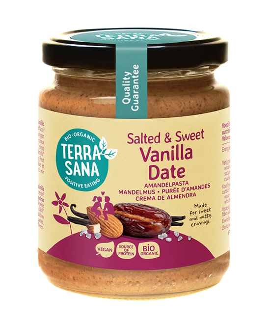 TerraSana Amandelpasta salted & sweet vanille dadel 250.00 Gram