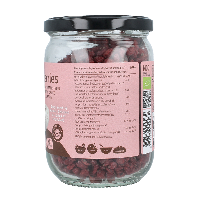 TerraSana Raw berberis bessen (zuurbes) bio 140 Gram