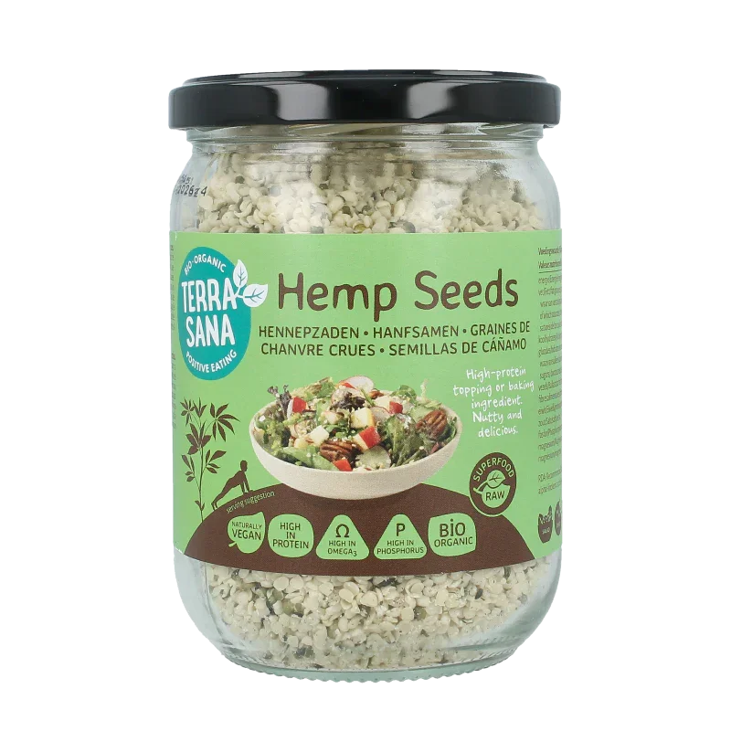 TerraSana RAW Hennepzaad gepeld in glas bio 275 Gram