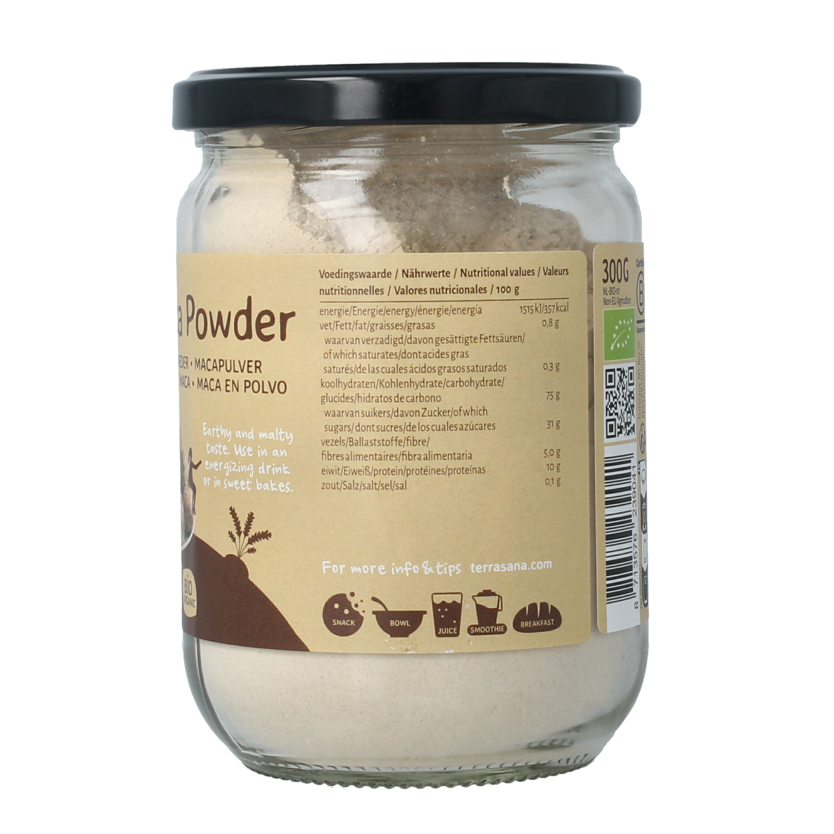 TerraSana Raw maca high energy poeder in glas bio 300.00 Gram