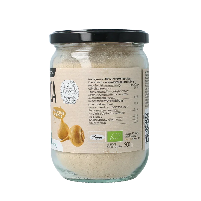 TerraSana Raw maca high energy poeder in glas bio 300 Gram