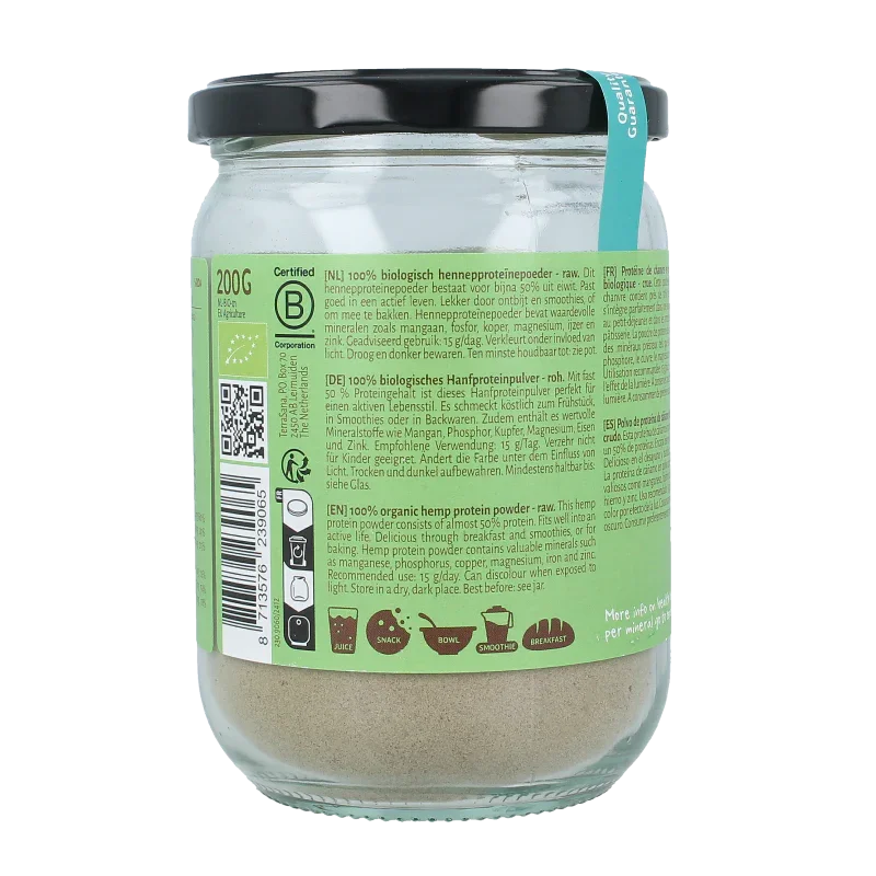 TerraSana Raw hennep protein poeder in glas bio 200 Gram