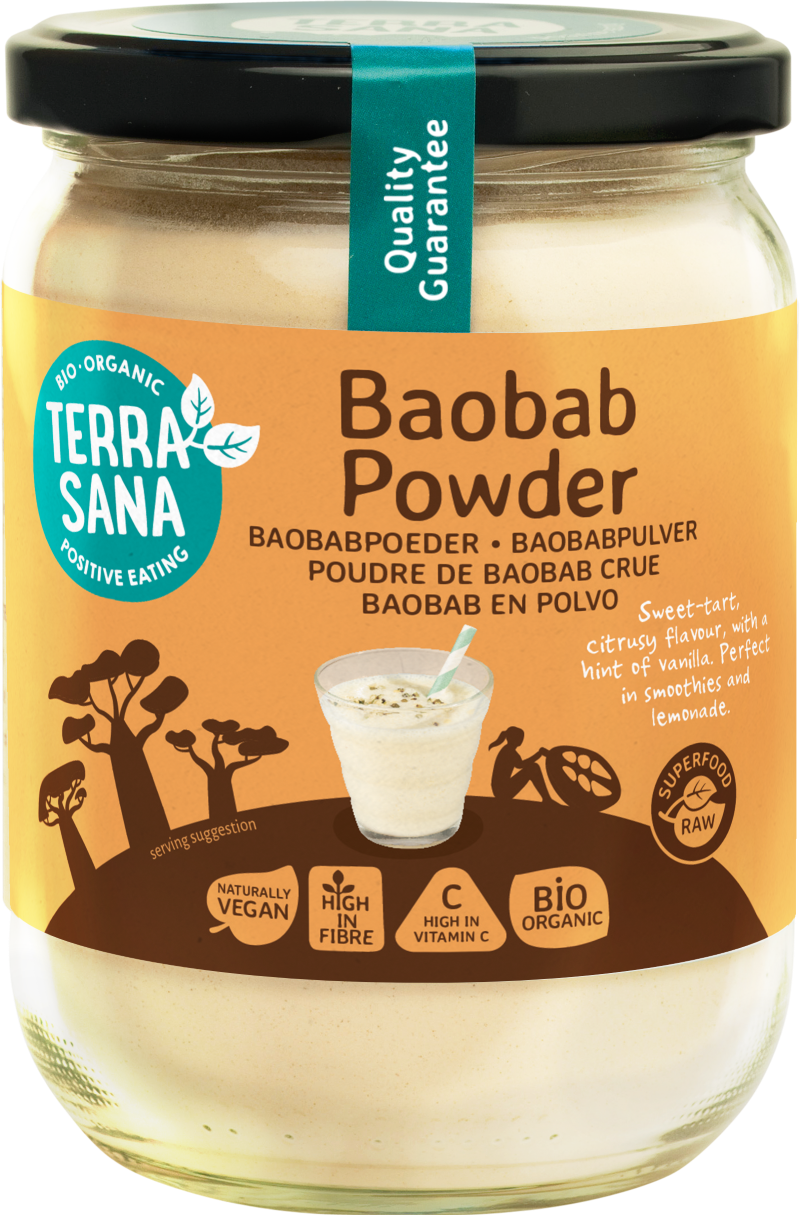 TerraSana Raw baobab poeder in glas bio 190 Gram