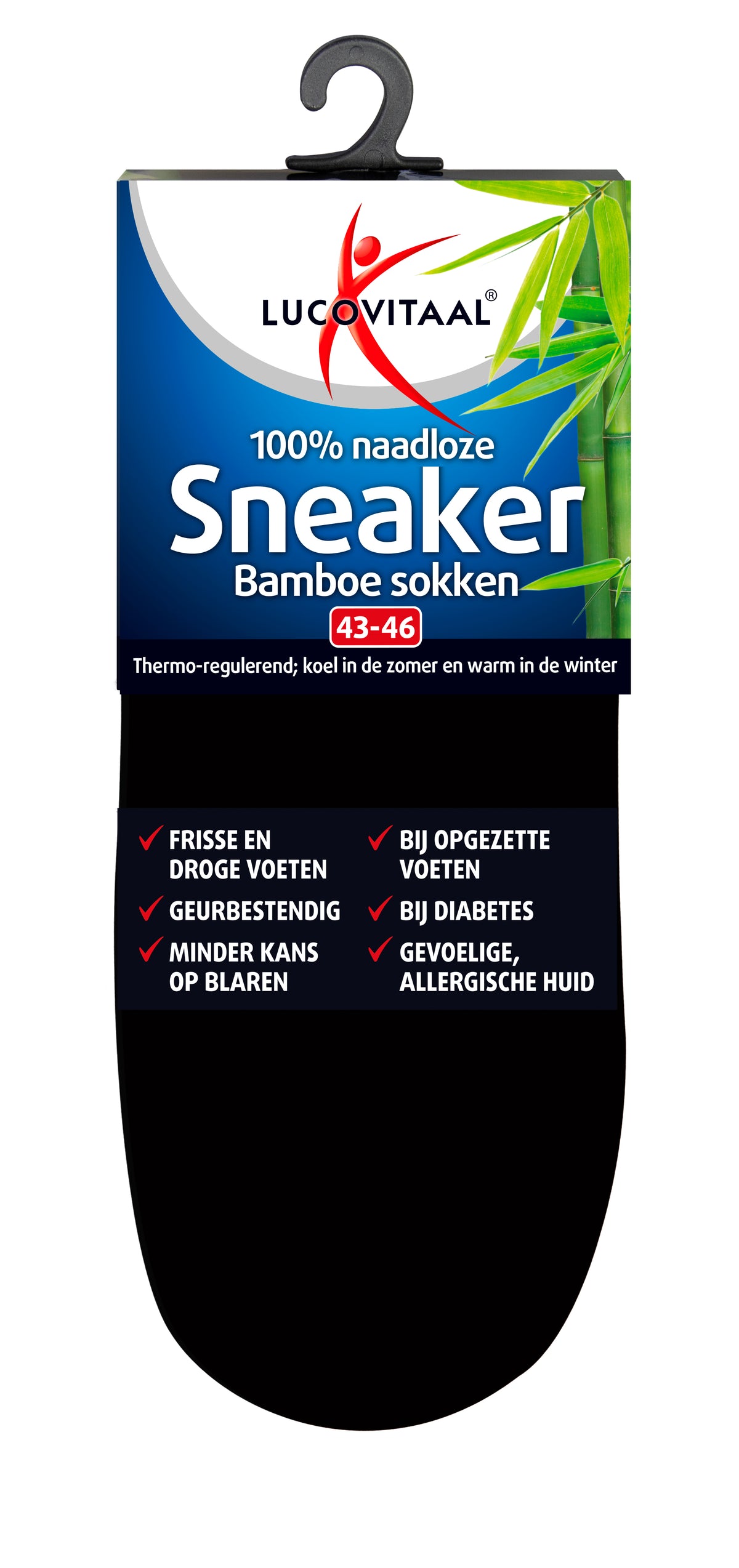 Lucovitaal Bamboe sneakersok zwart maat 43-46 1 Paar