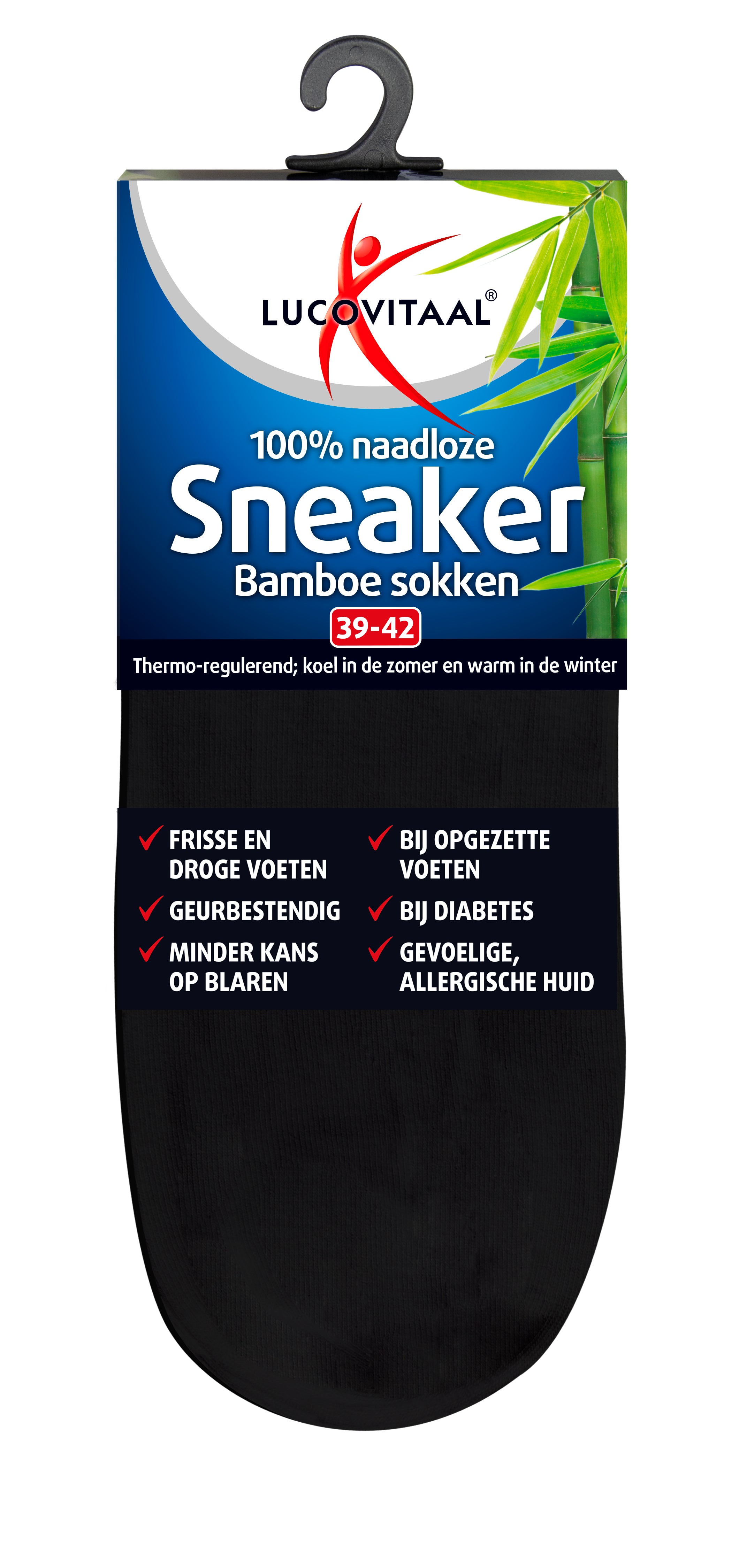 Lucovitaal Bamboe sneakersok zwart  maat 39-42 1 Paar