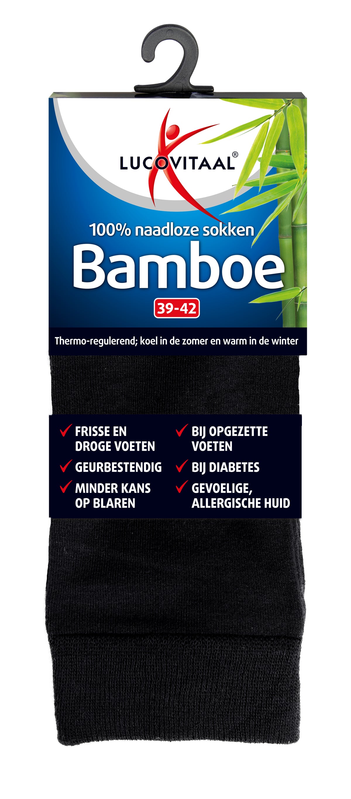 Lucovitaal Bamboe sok lang zwart  maat 39-42 1.00 Paar