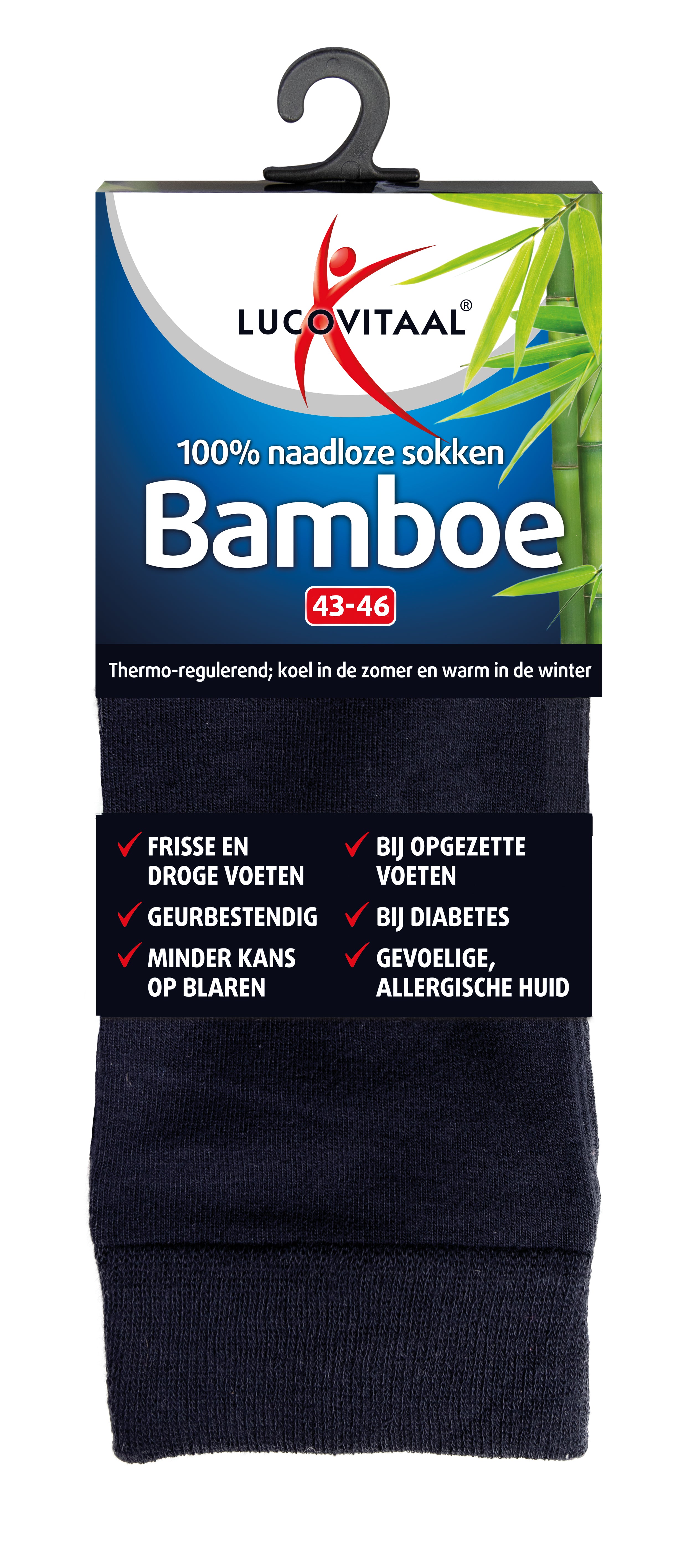Lucovitaal Bamboe sok lang blauw  maat 43-46 1 Paar