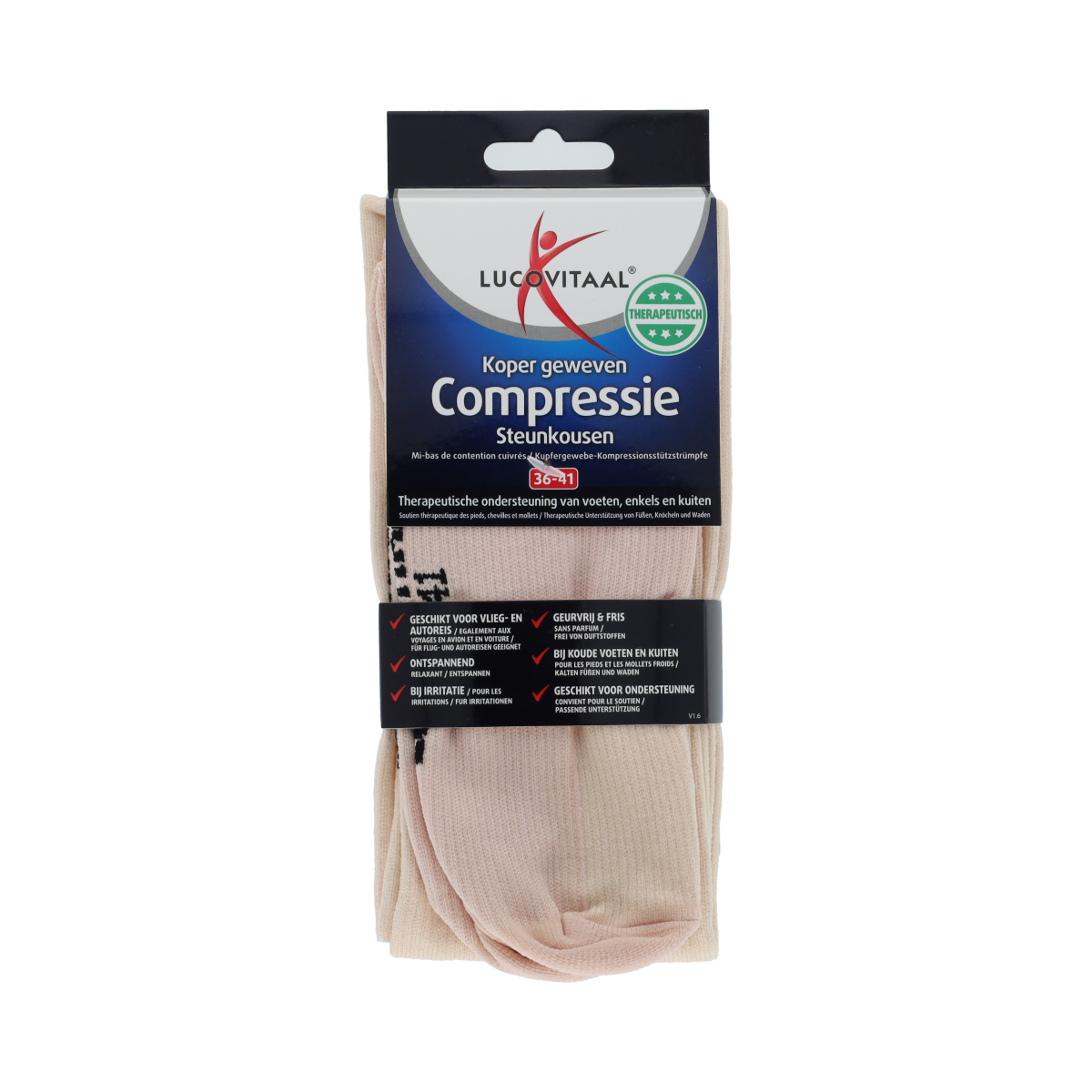 Lucovitaal Koper compressie kousen maat 36-41 huidskleur 1.00 Paar