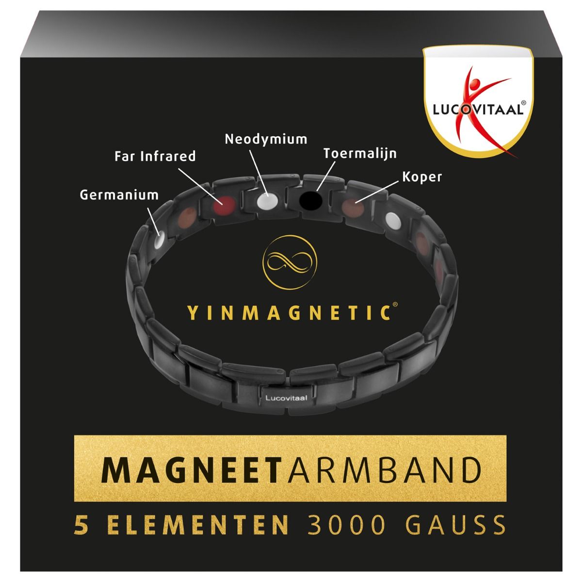 Lucovitaal Armband magneet yinmagnetic zwart vegan 1 Stuks