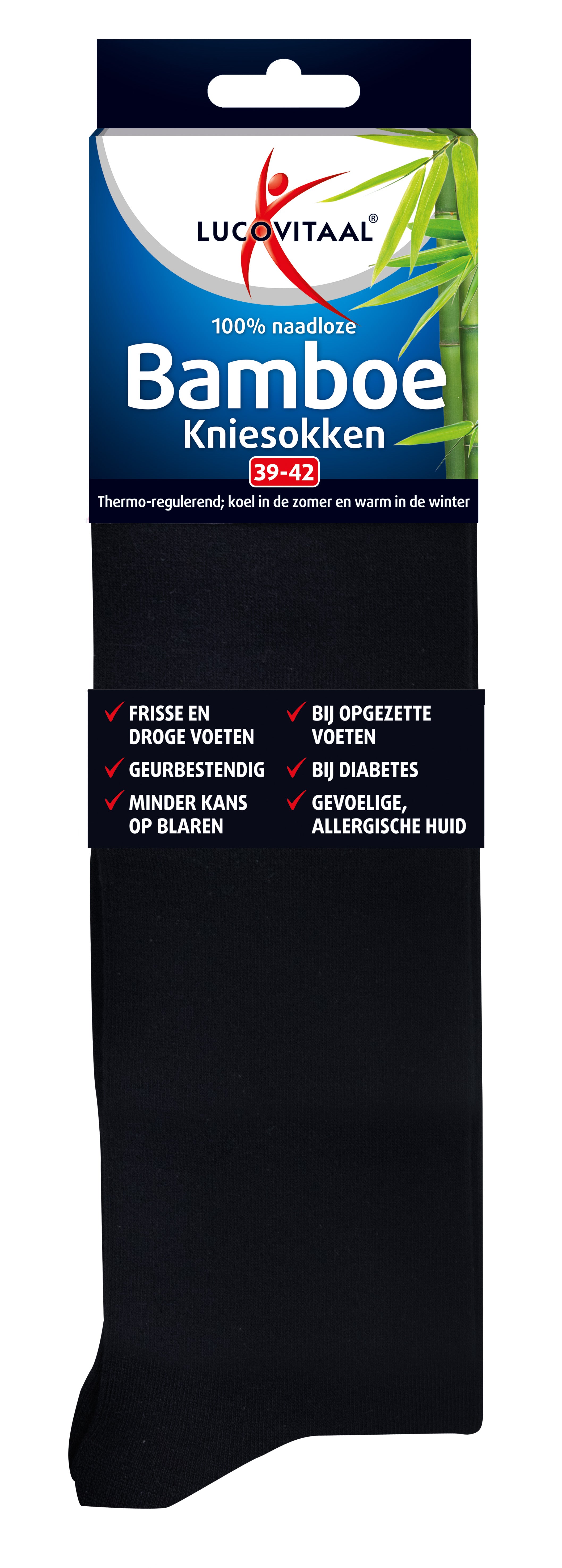 Lucovitaal Bamboe kniesok zwart maat 39-42 1 Paar