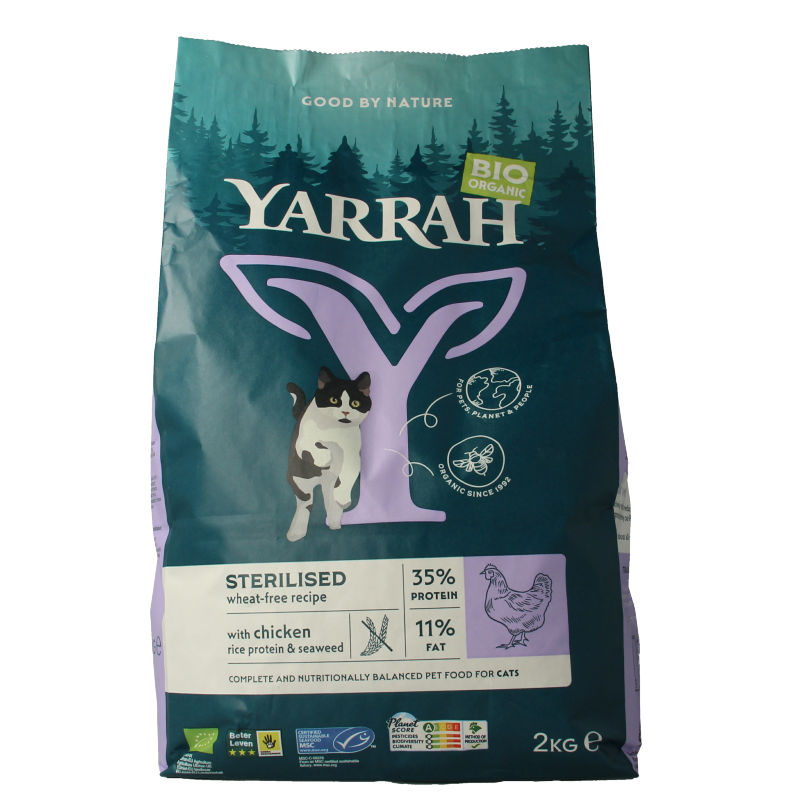 Yarrah Kattenvoer voor gesteriliseerde kat wheat-free bio 2000 Gram